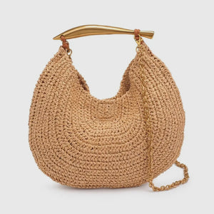 Raffia Brass Handle Clutch