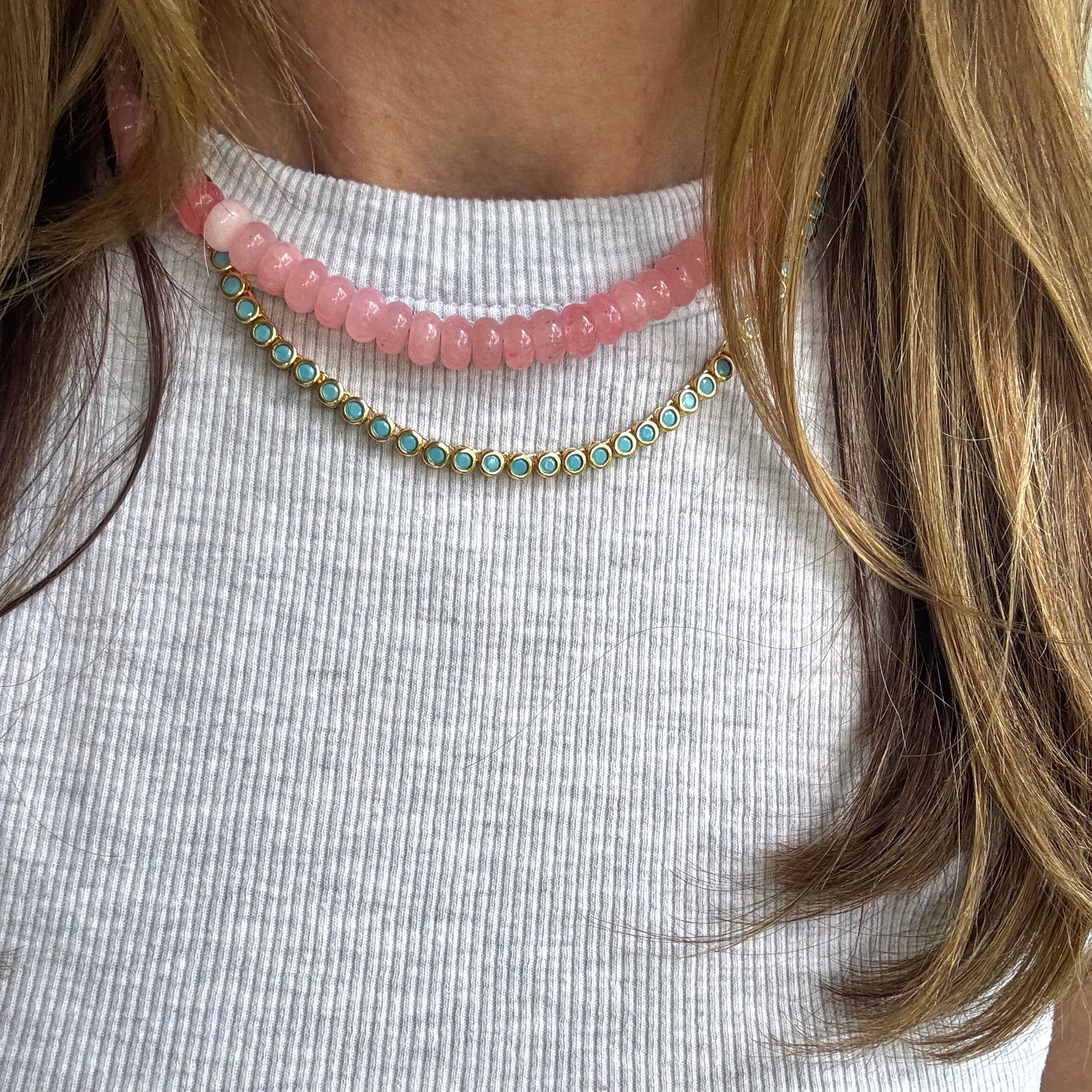 Gold Turquoise Bezel Tennis Necklace