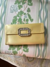 Load image into Gallery viewer, Butter Yellow Satin Rhinestone Buckle Clutch