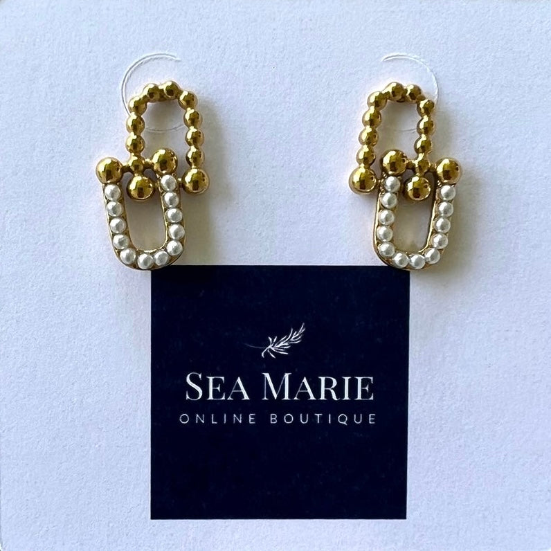 Mini Geometric Pearls Stud Drop Earrings