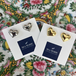 Heart Shaped Puffy Stud Earring Set (Two Color Options)