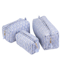 Load image into Gallery viewer, Cotton Block Print Cosmetics Bags - Soft Lilac Batik (Set of 3)