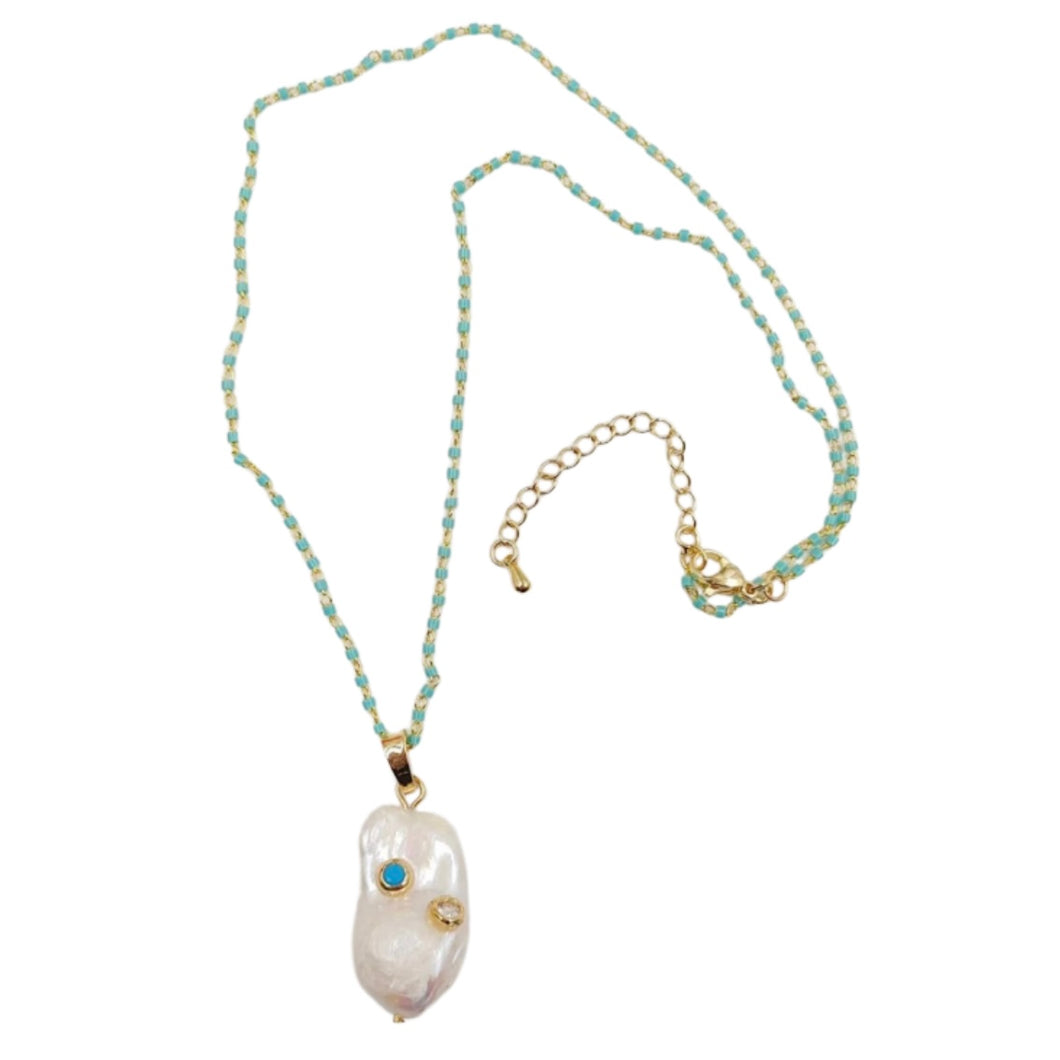 Turquoise Beaded Freshwater Pearl Necklace