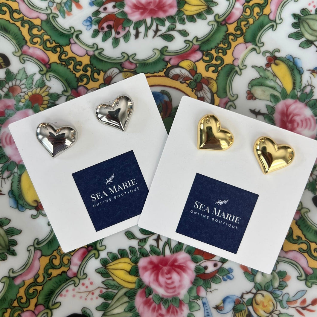 Heart Shaped Puffy Stud Earring Set (Includes Both Colors)