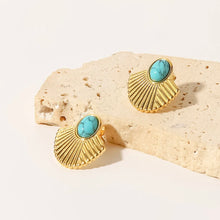 Load image into Gallery viewer, Turquoise Ribbed Fan Stud Earrings