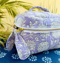 Load image into Gallery viewer, Periwinkle Lotus Block Print Cosmetic Case