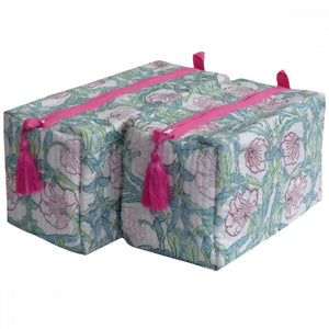 Block Print Cosmetic Bags - Seafoam Pink Rose (Set of 2)