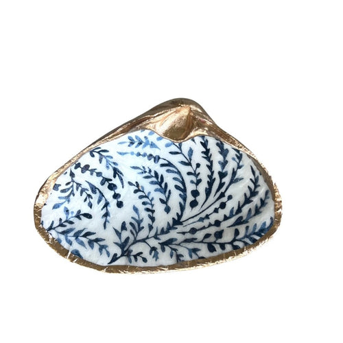 Blue Vines Decoupage Clam Trinket Dish