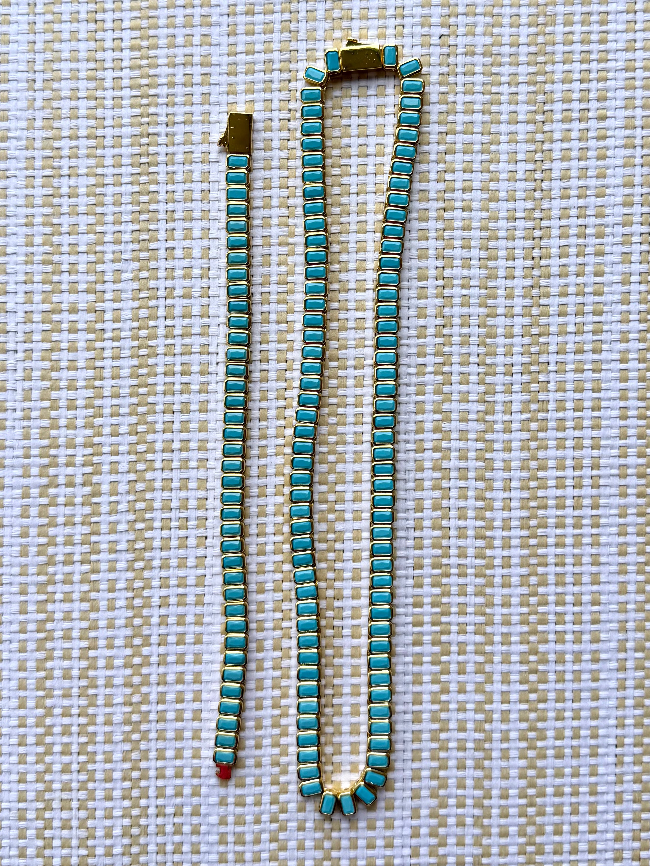Turquoise Tile Tennis Necklace (2 Sizes)