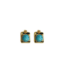 Load image into Gallery viewer, Small Vintage Square Turquoise Huggies