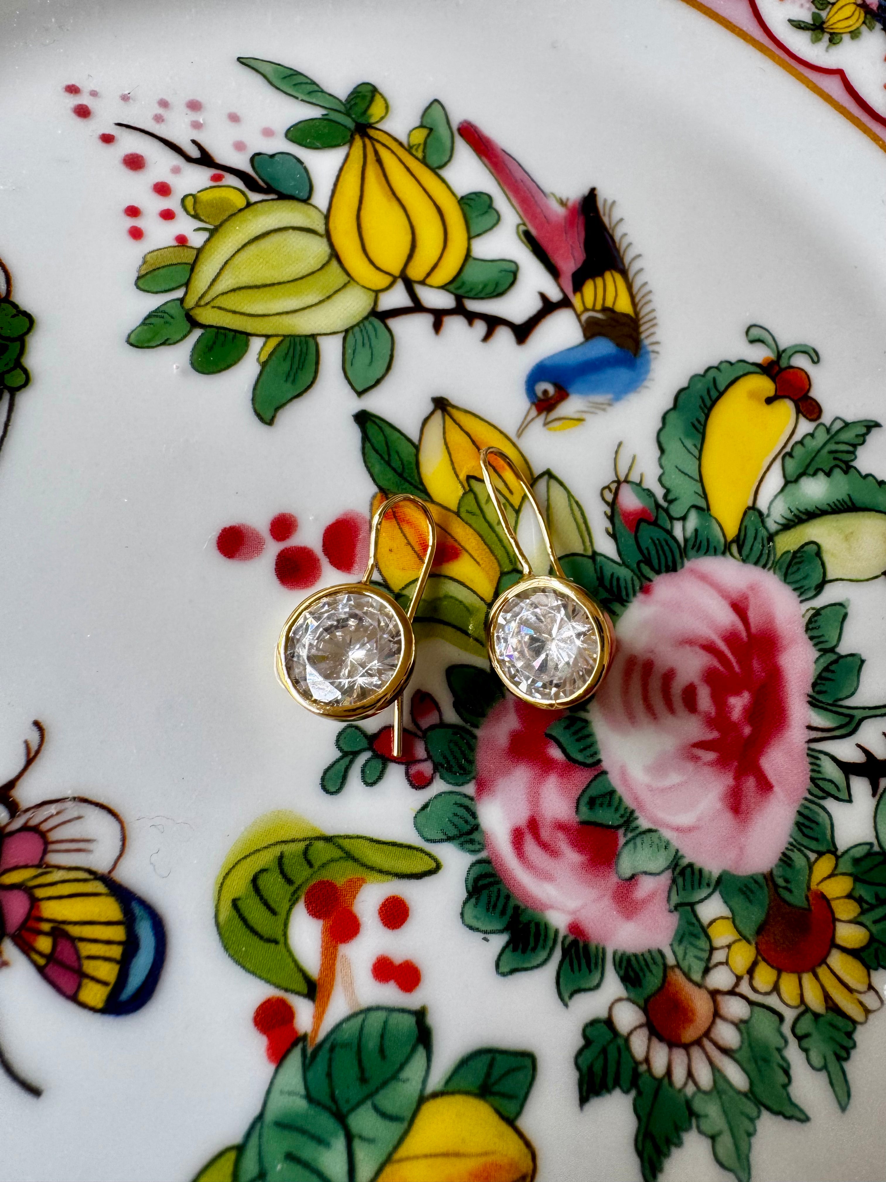 Gold Bezel Drop Earrings