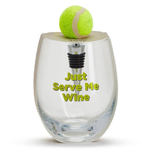 Load image into Gallery viewer, Tennis Stemless Wine Glass with Tennis Ball Wine Stopper