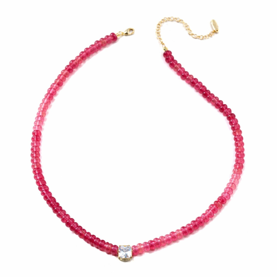Raspberry Chalcedony Stone Beaded Necklace