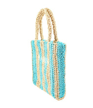 Load image into Gallery viewer, Paris Embroidery Straw Blue Striped Handle Mini Tote
