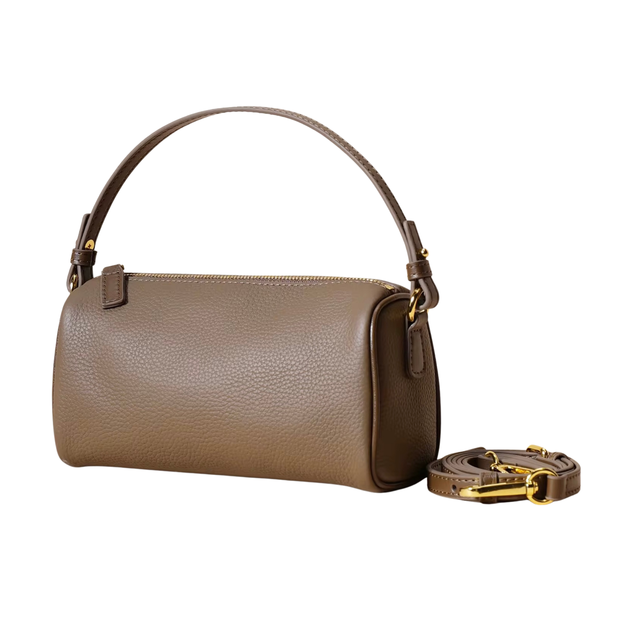 Avery Barrel Leather Bag - Taupe