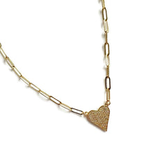 Load image into Gallery viewer, Pave Heart Paperclip Necklace (Gold Filled)