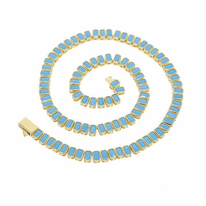 Turquoise Tile Tennis Necklace (2 Sizes) (Available 6.5.26 9am cst)