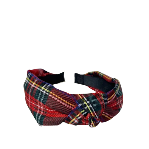 Red Tartan Plaid Topknot Headband