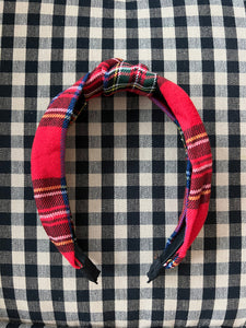 Red Tartan Plaid Topknot Headband