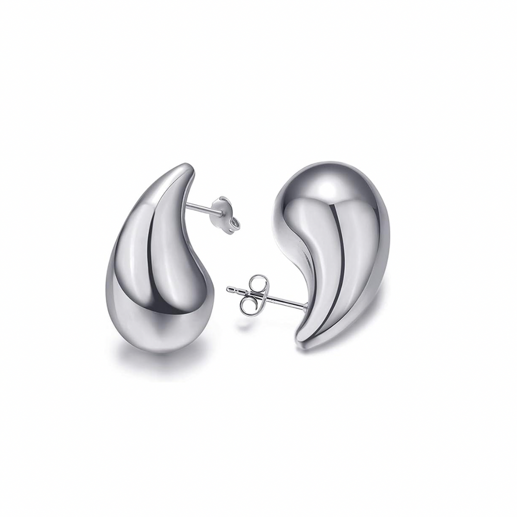 Teardrop Statement Stud Earrings (Silver)