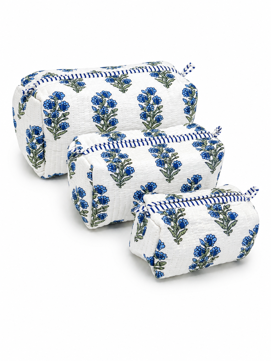 Fleur Block Print Cosmetic Case Set (Blue)