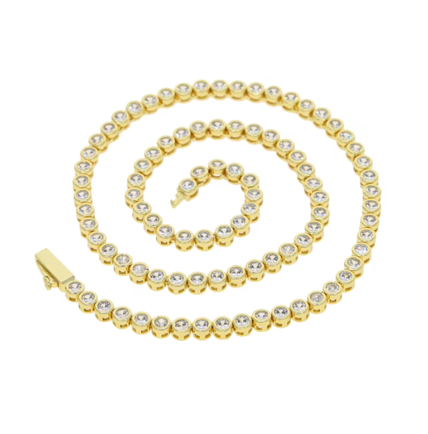Diamond Bezel Tennis Necklace - Gold (2 Sizes)
