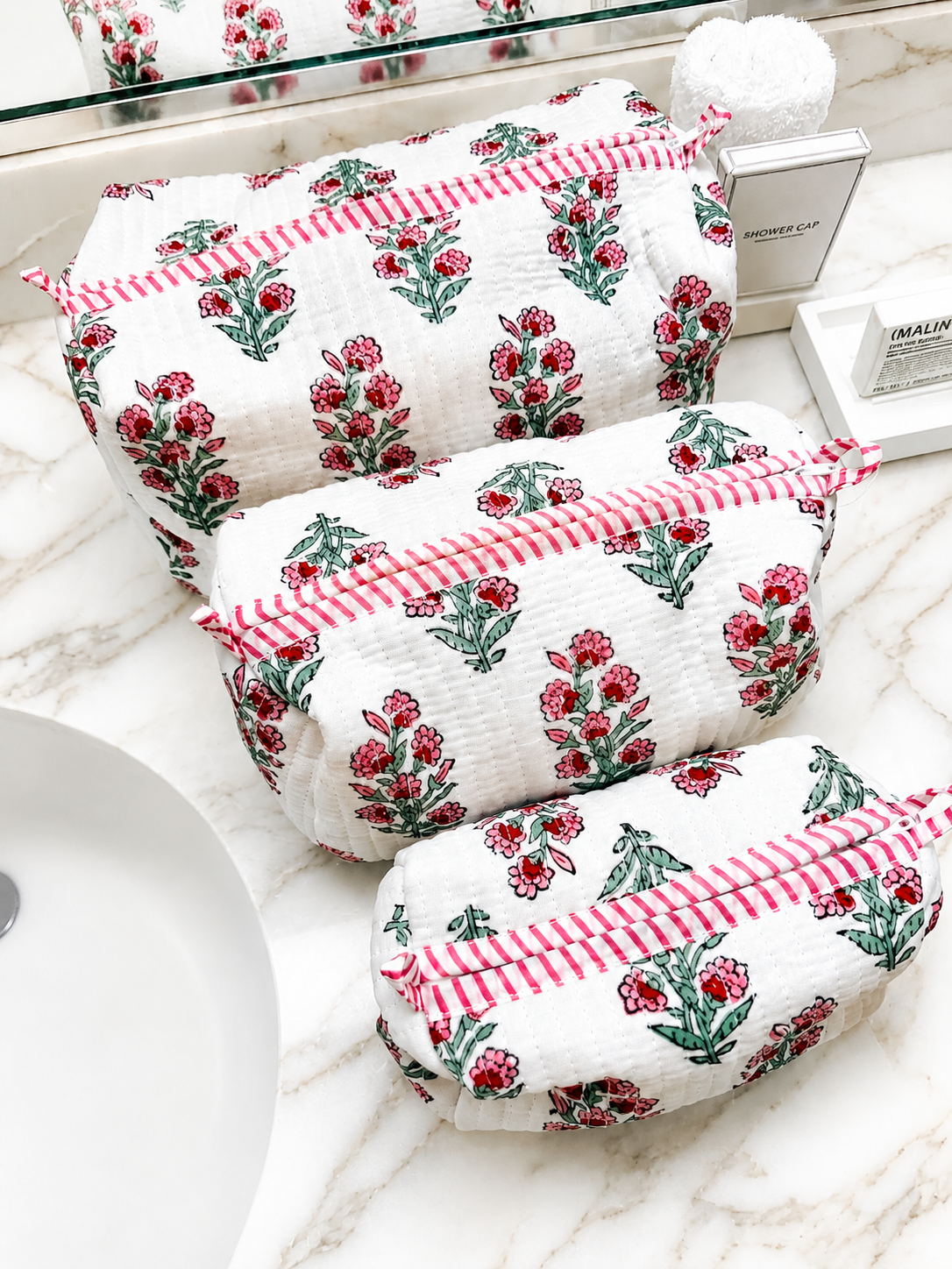 Fleur Block Print Cosmetic Case Set (Pink)