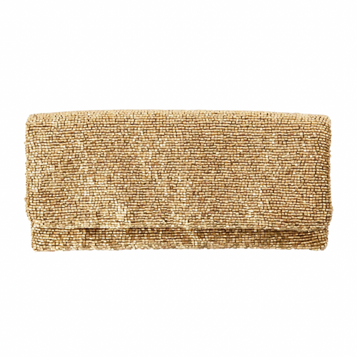 Fold Over Gold Hand Beaded Clutch