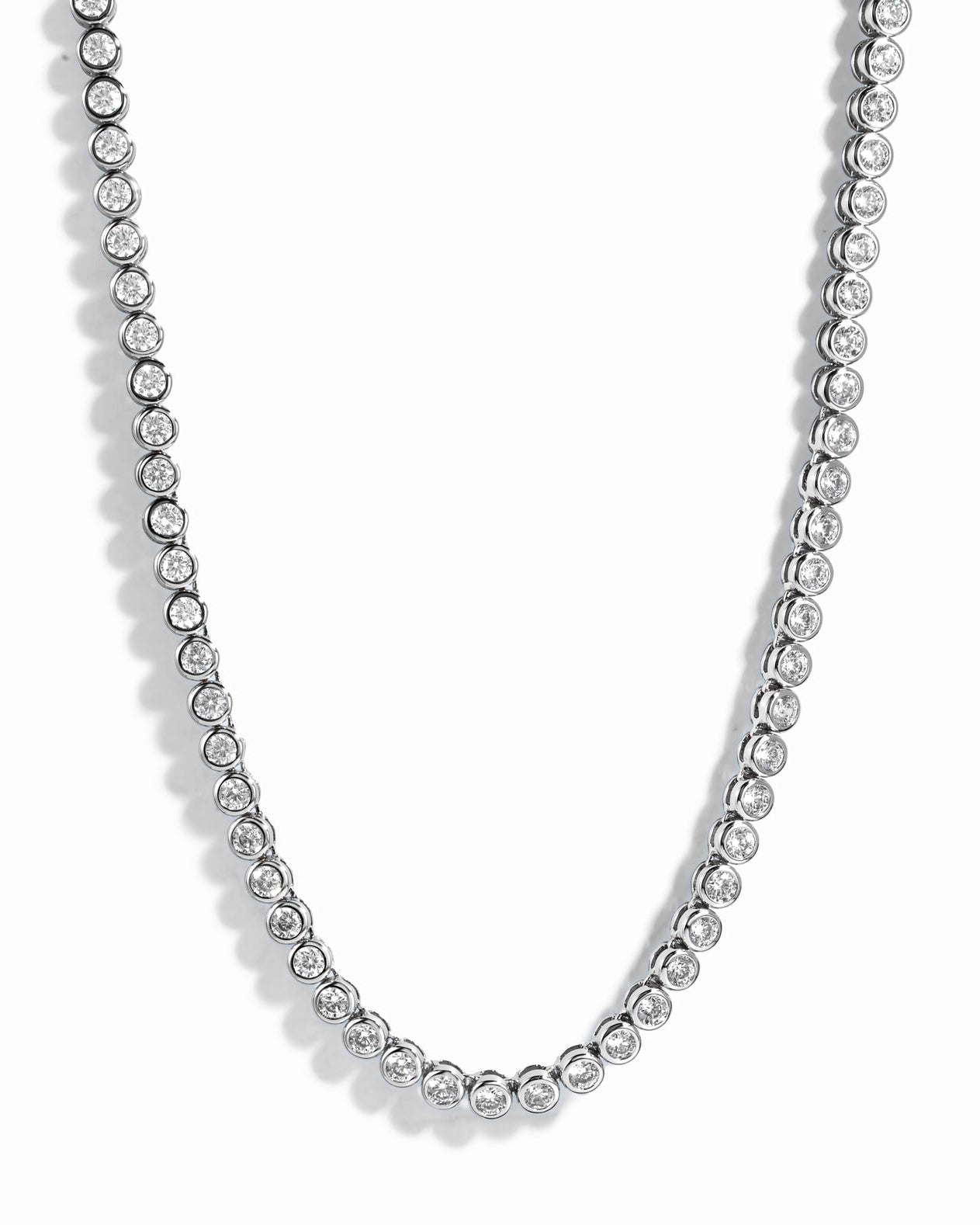 Diamond Bezel Tennis Necklace - Silver (2 Sizes)