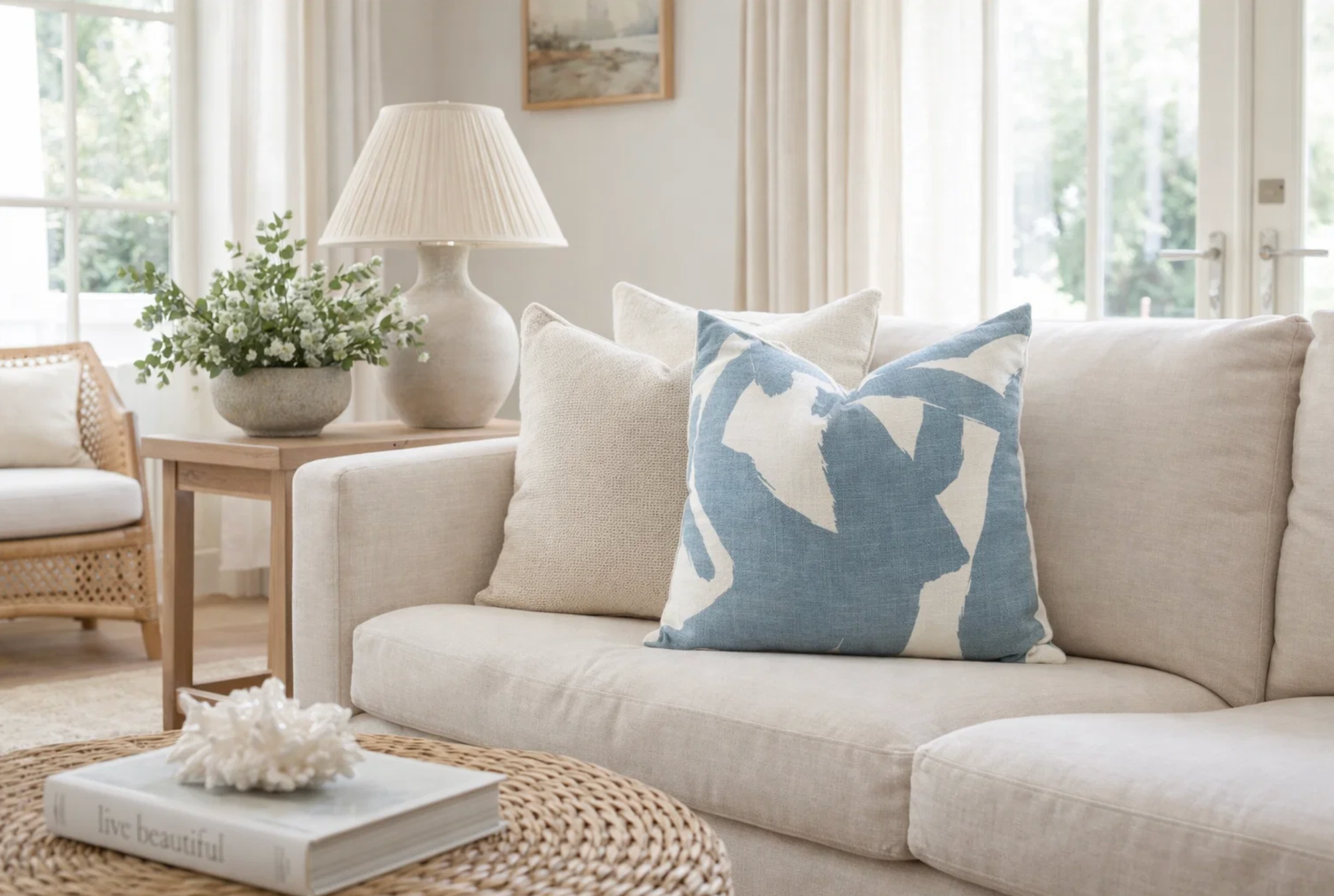 Bold Lines Linen Pillow Cover in Sky