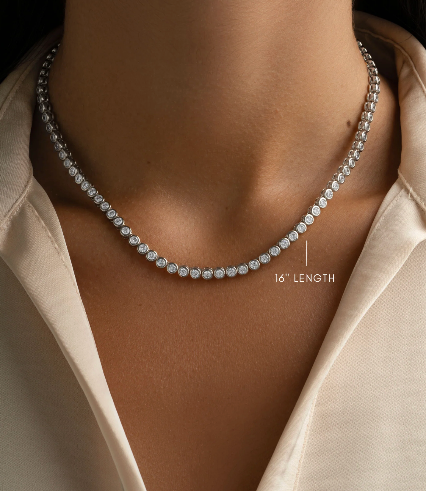 Diamond Bezel Tennis Necklace - Silver (2 Sizes)