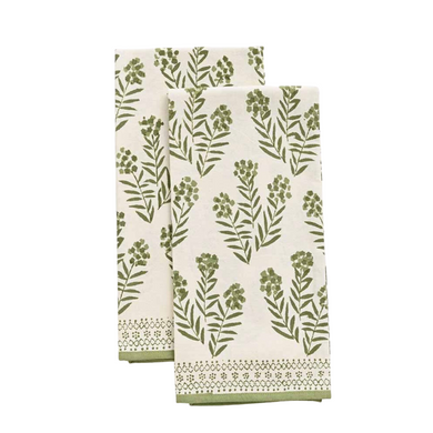 Phlox Green Tea Towels, Set of 2