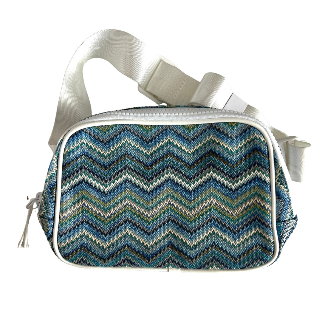 Blue Raffia Chevron Belt Bag
