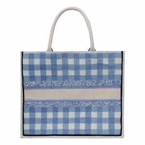 Blue Gingham Personalized Beaded Large Tote (Made to Order)