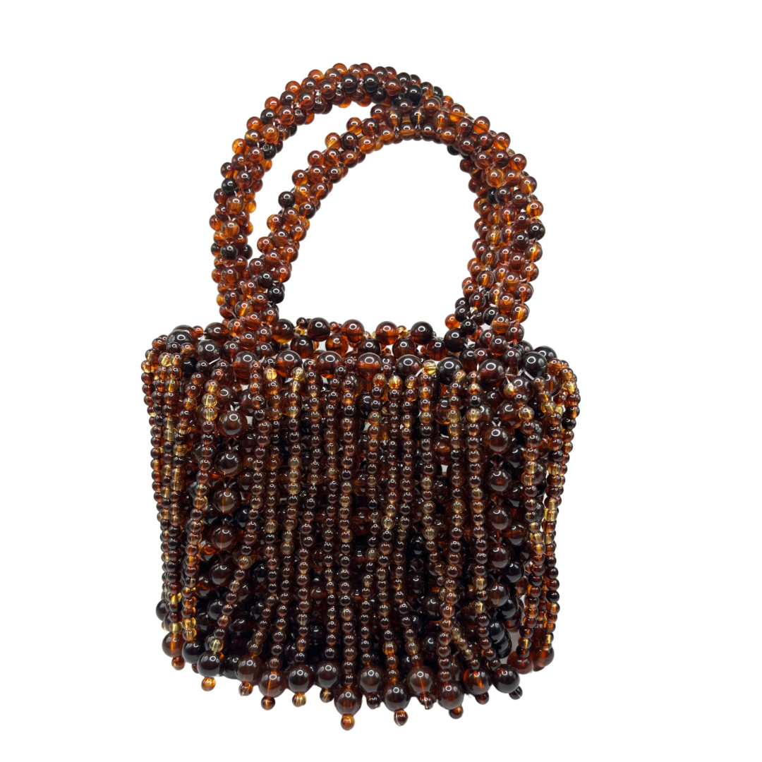 Hand Bag Brown Beaded Bag Bead Bag Beaded Shoulder Bag 