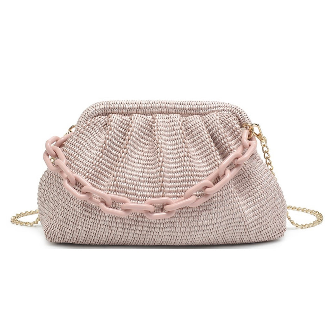 Solana Raffia Clutch Bag (Rose)