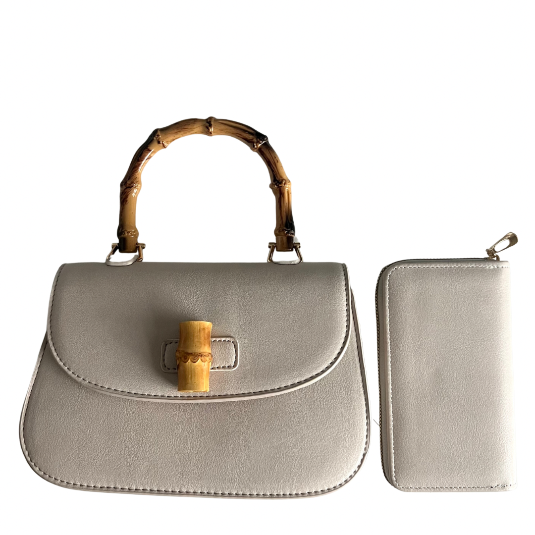 Ostrich Handbag Flapover Cross Body Bag with Bamboo Handle