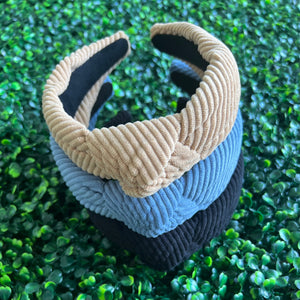 Blue Corduroy Topknot Headband