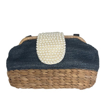 Load image into Gallery viewer, Hyacinth Straw &amp; Pearl Clutch (Blue)