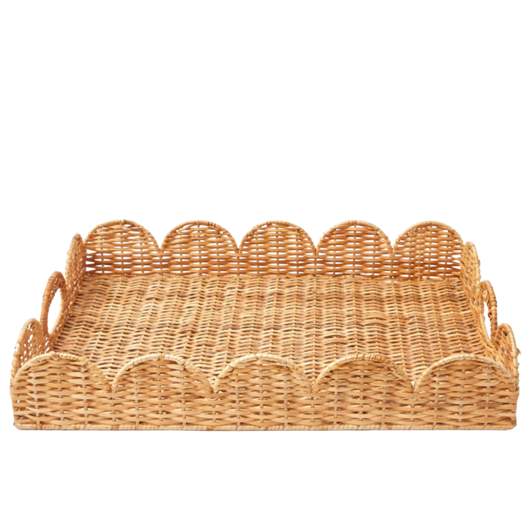 Large Natural Scalloped Wicker Tray – Sea Marie Designs