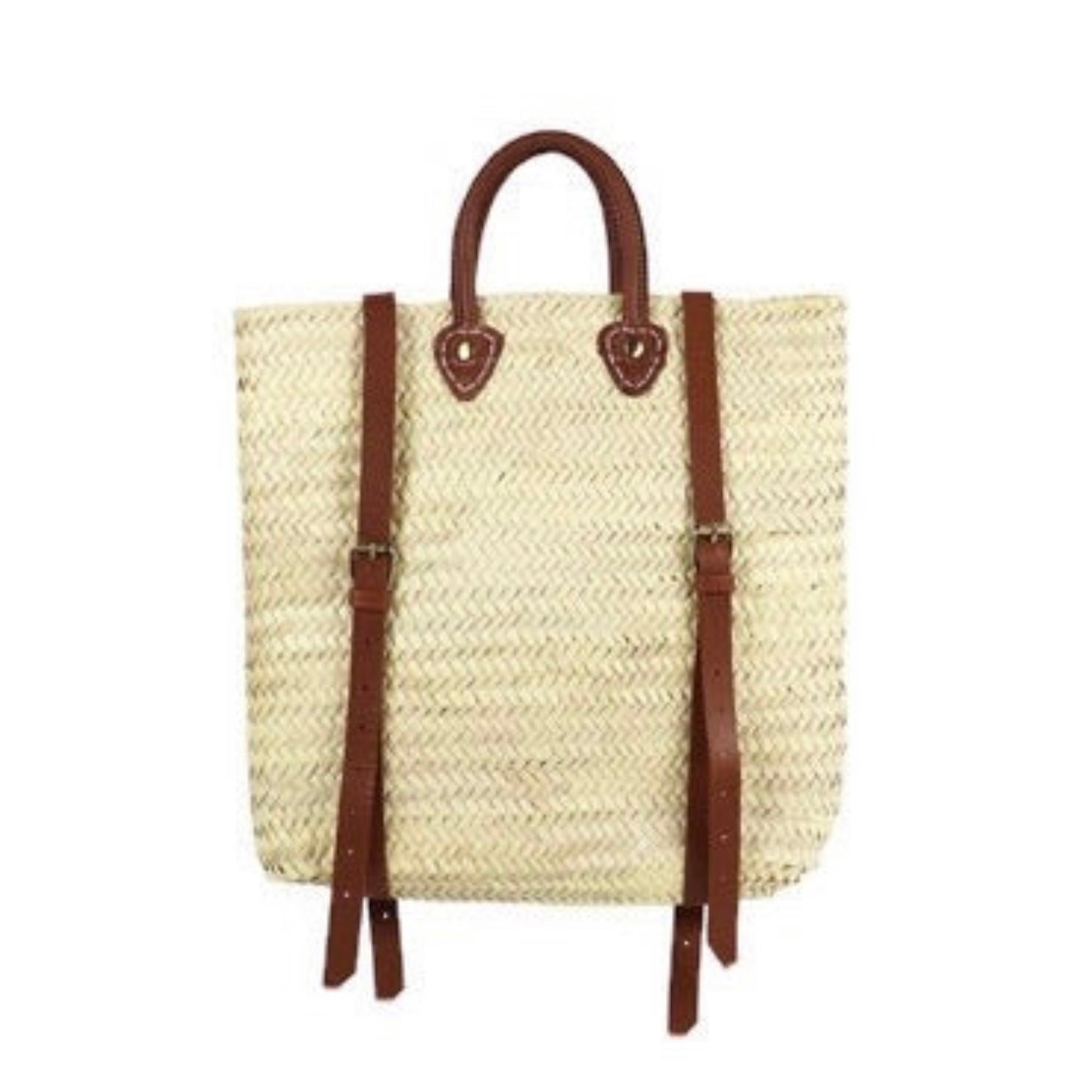 Straw Backpack with Leather Straps