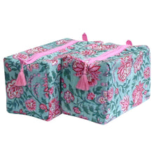 Load image into Gallery viewer, Block Print Cosmetic Bags - Flower Gud (Set of 2)