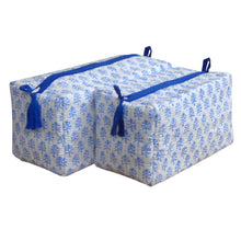 Load image into Gallery viewer, Block Print Cosmetic Bags - Booti Blue (Set of 2)