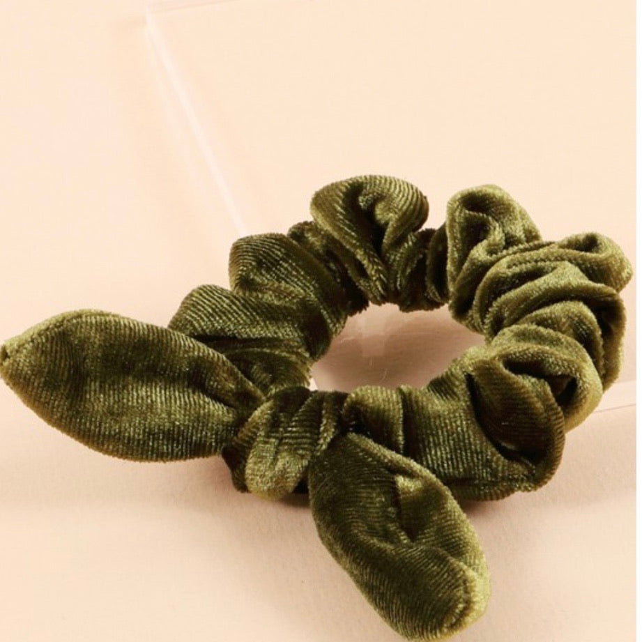 Olive Velvet Bow Scrunchies