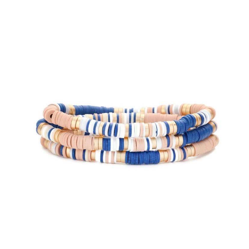 Navy/Gold Stretch Heishi Bracelets (Set of 3)