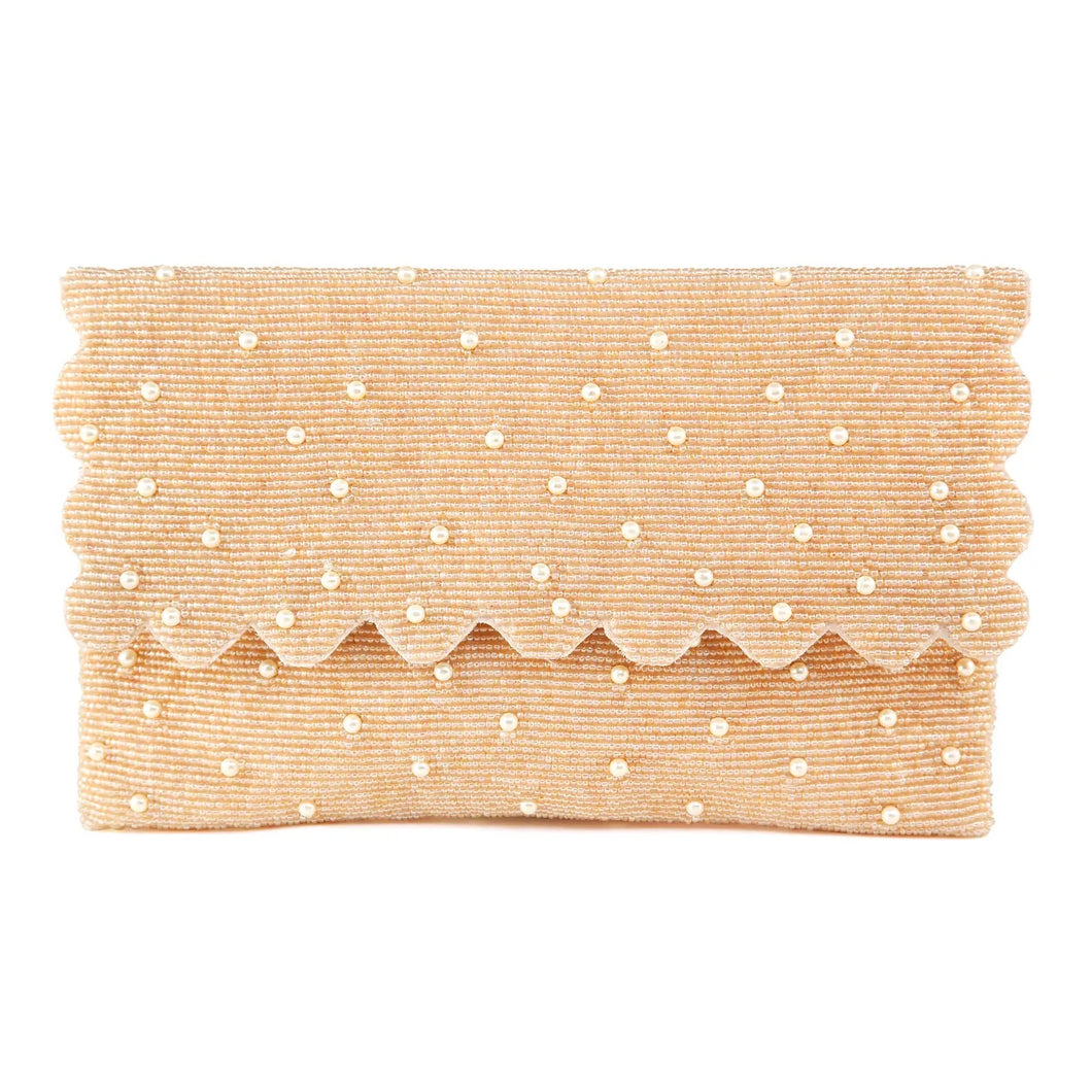 Beaded Scalloped Pearls Clutch
