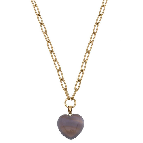 Gemstone Puffy Heart Necklace
