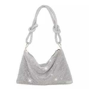 Knotted Rhinestone Evening Bag (Silver)