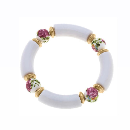 Lelani Porcelain Rose Bead Resin Disc Bracelet