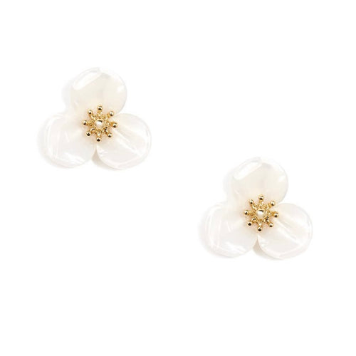 White Tortoise Lotus Flower Earrings